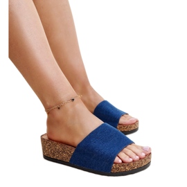 Marineblaue Flip-Flops mit Keilabsatz aus Naifene-Kork