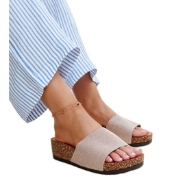 Dunkelbeige Pantoletten mit Kork-Naifene-Keilabsatz