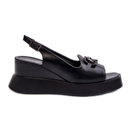 Jezzi Damensandalen auf Plateau und Keilabsatz mit Verzierung, Schwarz Janesca