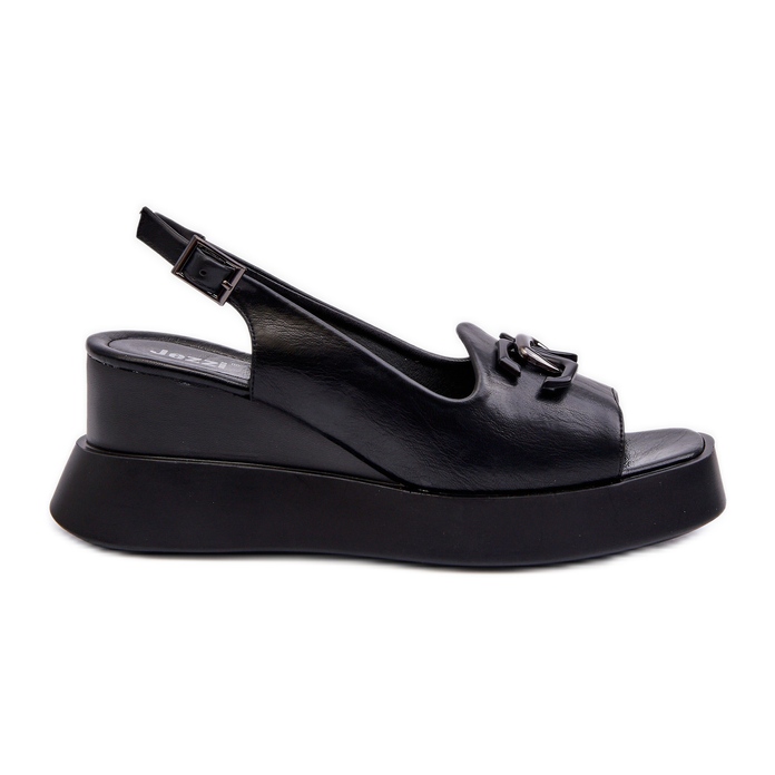 Jezzi Damensandalen auf Plateau und Keilabsatz mit Verzierung, Schwarz Janesca