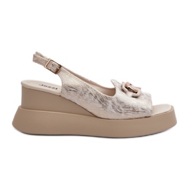 Damensandalen auf Plateau und Keilabsatz mit goldener Verzierung Janesca