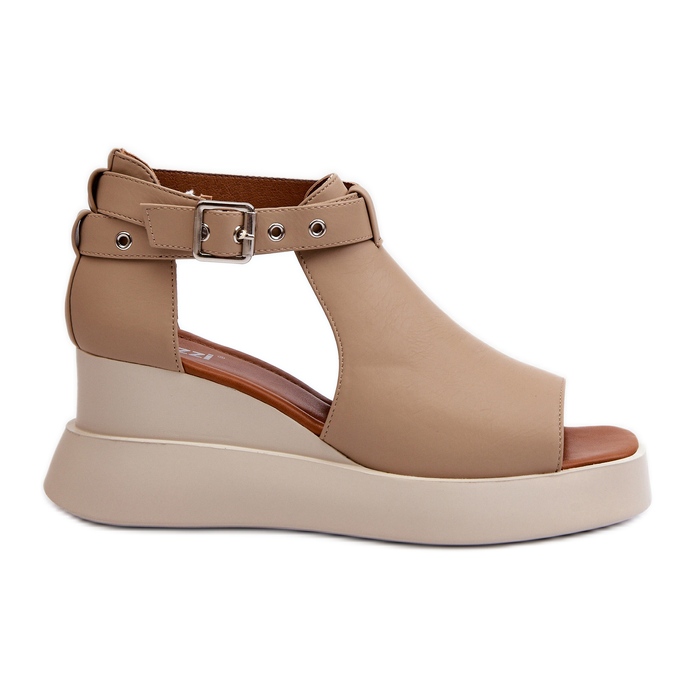 Jezzi Damensandalen auf Plateau und Keilabsatz aus Öko-Leder, Beige Hloeli