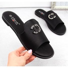 Bequeme Damen-Flip-Flops mit Zirkonen, schwarz S.Barski 050