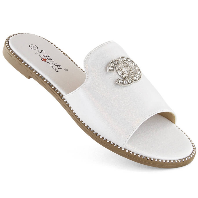 Bequeme Damen-Flip-Flops mit Zirkonen, weiß S.Barski 050
