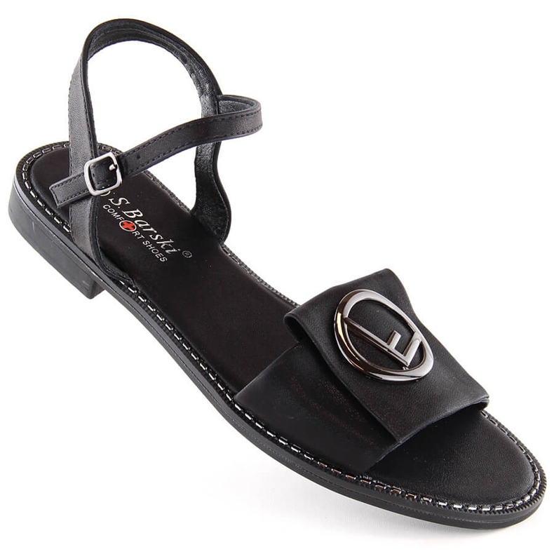 Bequeme schwarze Damensandalen mit Verzierung S.Barski 045