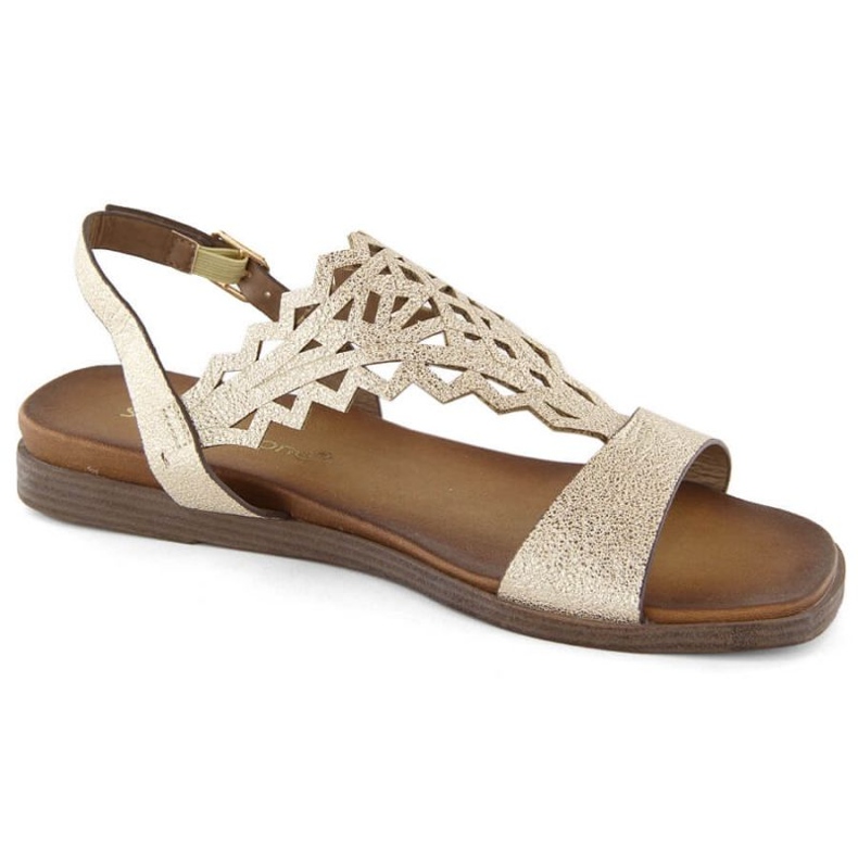 Sergio Leone W SK445 goldene durchbrochene flache Sandalen