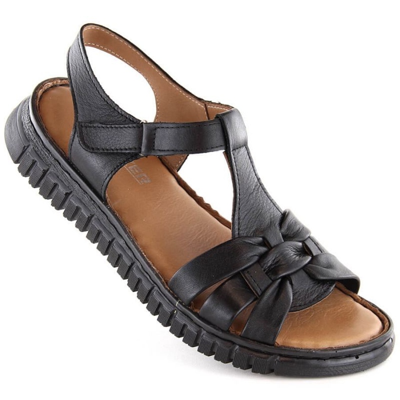 Artiker W HBH78 Ledersandalen mit Klettverschluss, schwarz