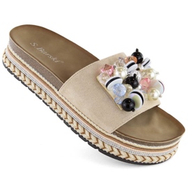 S.Barski W OLI260 beige Plateau-Flip-Flops mit Perlen