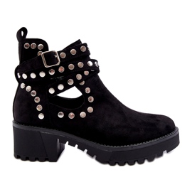 Ideal Shoes Damen-Stiefeletten aus Wildleder mit Ziernieten, Schwarz