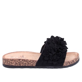 Sebill Schwarze Flip-Flops aus Kork mit Blumen