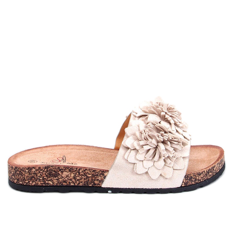 Sebill Beige Kork-Flip-Flops mit Blumen