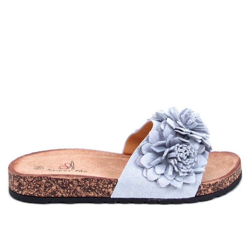 Hausschuhe aus Kork mit Blumen von Sebill Grey grau