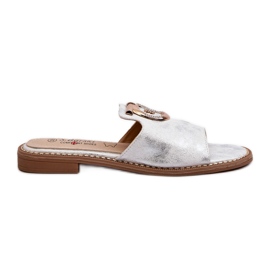 Elegante glänzende Damen-Flip-Flops mit Verzierung S.Barski KV27-032 Silber silber-