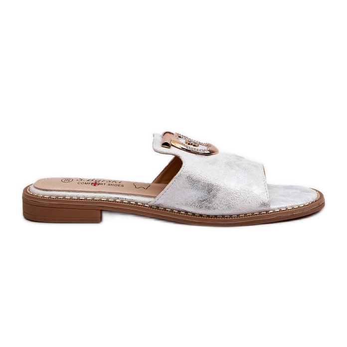 Elegante glänzende Damen-Flip-Flops mit Verzierung S.Barski KV27-032 Silber silber-