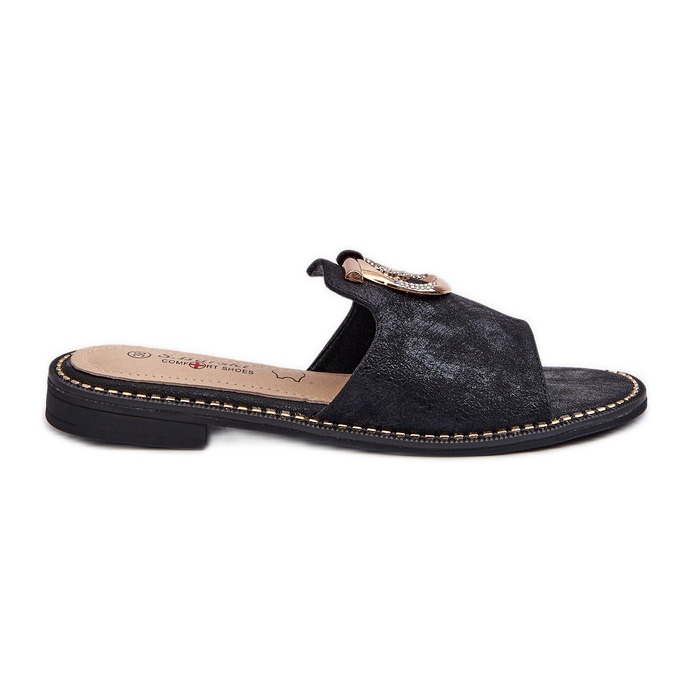 Elegante glänzende Damen-Flip-Flops mit Dekoration S.Barski KV27-032 Schwarz