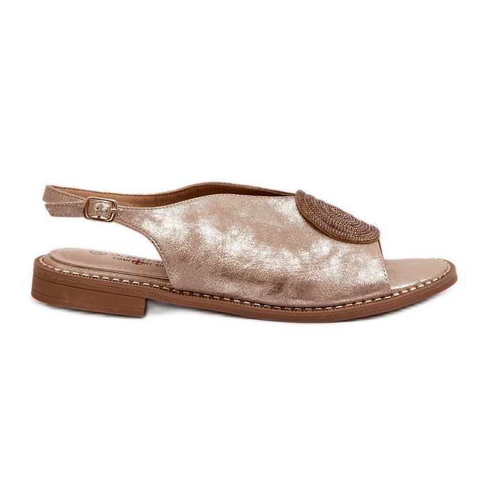 Damensandalen mit Verzierung auf flachen Absätzen S.Barski KV24-057 Gold golden