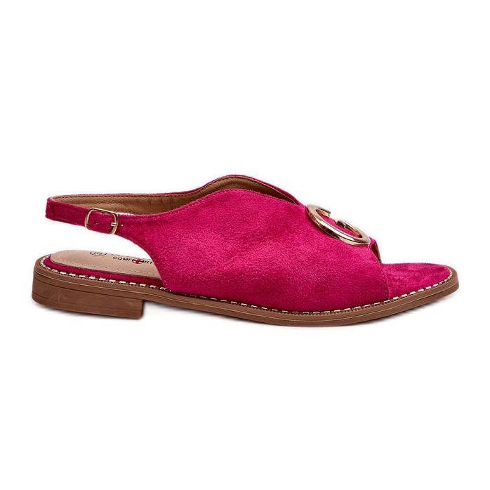Elegante Damensandalen mit Dekoration aus Öko-Wildleder S.Barski KV27-058 Fuchsia rosa