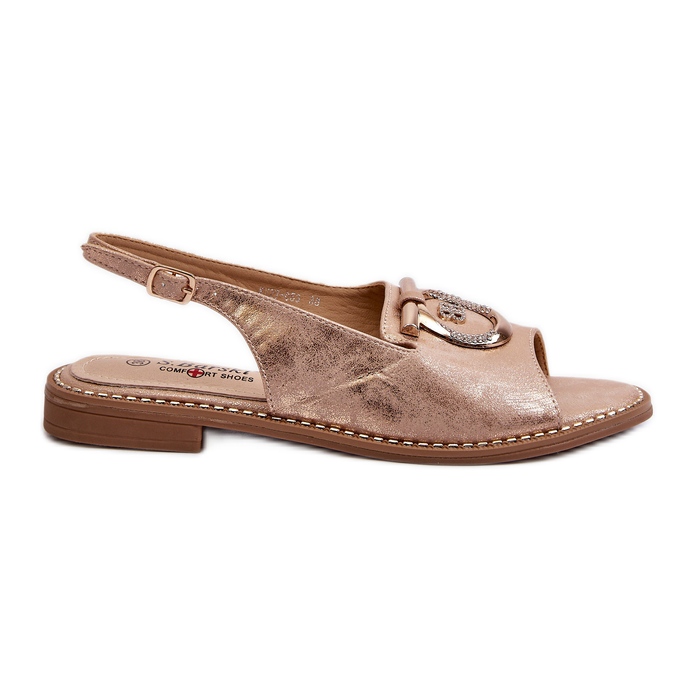 Elegante Damensandalen mit Goldverzierung auf flachen Absätzen, Roségold S.Barski KV27-053 golden