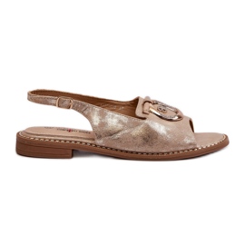 Elegante Damensandalen mit Goldverzierung auf flachen Absätzen, Gold S.Barski KV27-053 golden