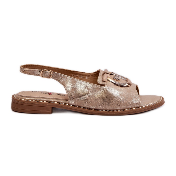 Elegante Damensandalen mit Goldverzierung auf flachen Absätzen, Gold S.Barski KV27-053 golden