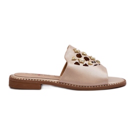 Glänzende Damen-Flip-Flops mit Verzierungen S.Barski KV27-063 Gold golden