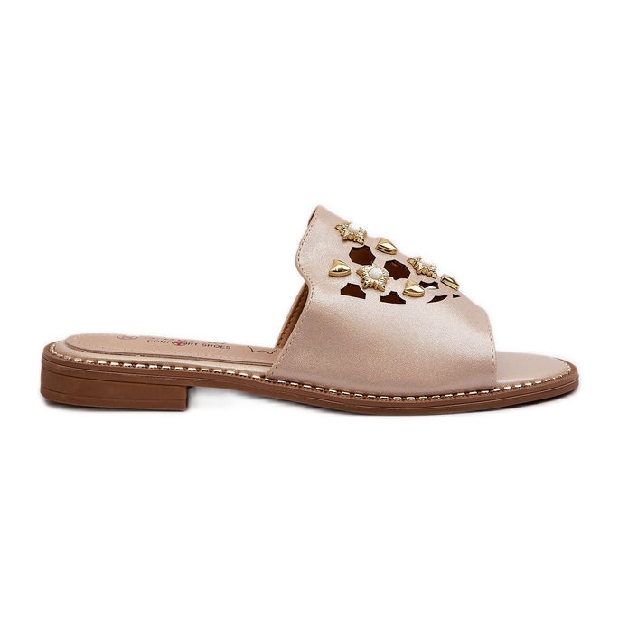 Glänzende Damen-Flip-Flops mit Verzierungen S.Barski KV27-063 Gold golden