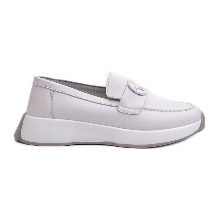 Damen-Leder-Loafer auf der Plattform Hellgrau S.Barski LR490