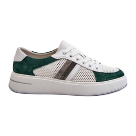 S.Barski D&amp;A Damen-Ledersneaker LR110 Grün-Weiß