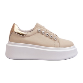 Damen-Ledersneaker auf massivem Plateau Beige S.Barski LR628