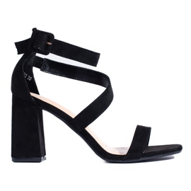 Schwarze Damen-Sandalen aus Wildleder mit hohen Absätzen