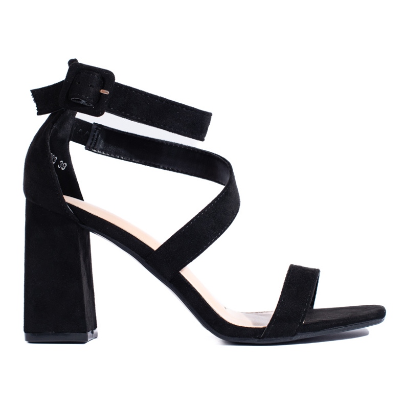 Schwarze Damen-Sandalen aus Wildleder mit hohen Absätzen