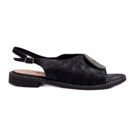 Damensandalen mit Verzierung auf flachen Absätzen S.Barski KV24-057 Schwarz