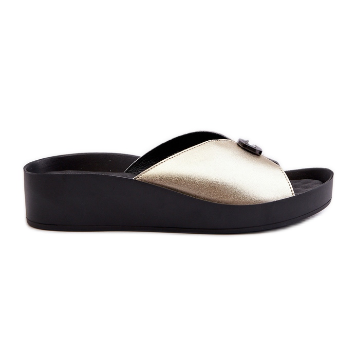 Damen-Flip-Flops aus Leder mit Goldverzierung S.Barski KV27-027 golden