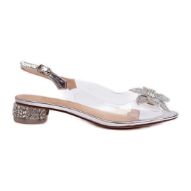 S.Barski Transparente Sandalen mit niedrigem Absatz und silberner Verzierung D&amp;A MR38-383
