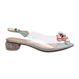 S.Barski Transparente Sandalen mit niedrigem Absatz und Dekoration in Grün D&amp;A MR38-368