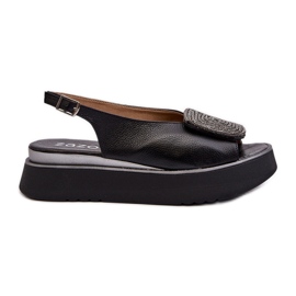 Zazoo 1786 Damen-Ledersandalen auf der Plattform mit Verzierung, Schwarz