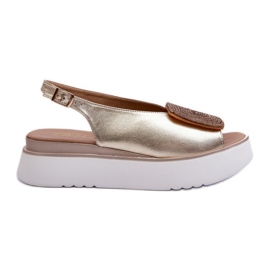 Zazoo 1786 Damen-Ledersandalen auf einer Plattform mit Goldverzierung golden