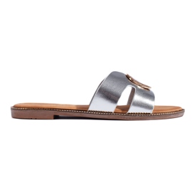 Silberne flache Damen-Flip-Flops