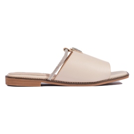 Beige flache Pantoletten für Damen