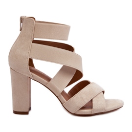 Damen-Sandalen mit hohem Absatz und Riemen Beige Obissa