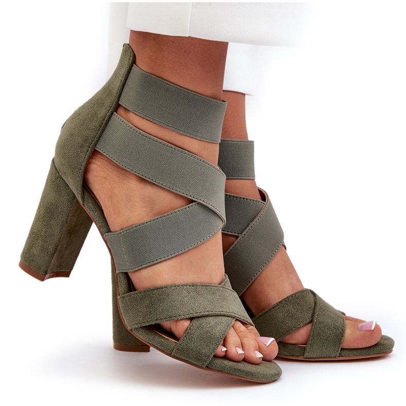 Damen-Sandalen mit hohem Absatz und Riemen, grünes Obissa