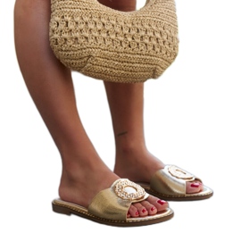 Goldene Flip-Flops mit Ledereinsatz von Buenas