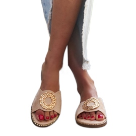 Beigefarbene Flip-Flops mit Ledereinsatz von Buenas