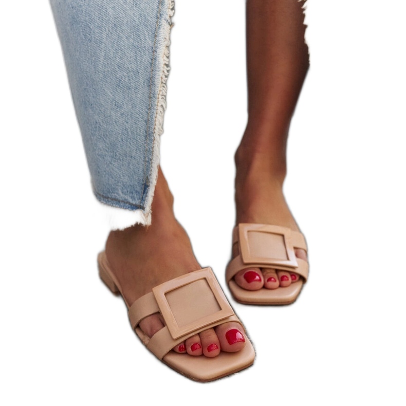 Beigefarbene Flip-Flops mit Ledereinsatz von Wilia