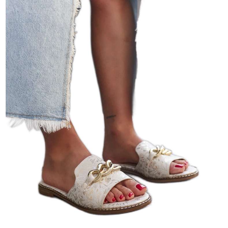 Ranime-Flip-Flops mit Ledereinsatz beige