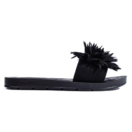 Schwarze Damen-Flip-Flops mit einer Blume