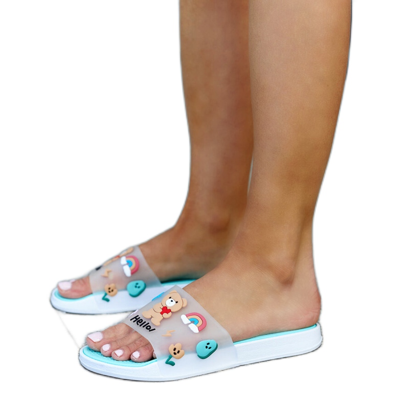 Mintfarbene Hausschuhe mit Gummiobermaterial Diaspa blau