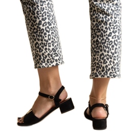 Schwarze Sandalen mit niedrigem Absatz und Horner-Schnalle