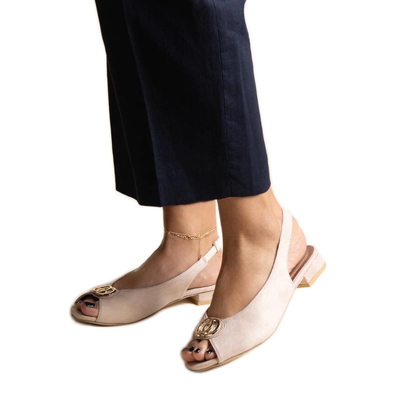 Beigefarbene Slip-On-Sandalen mit niedrigem Absatz Teyla