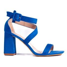 Wildlederblaue Damen-Sandalen mit hohen Absätzen